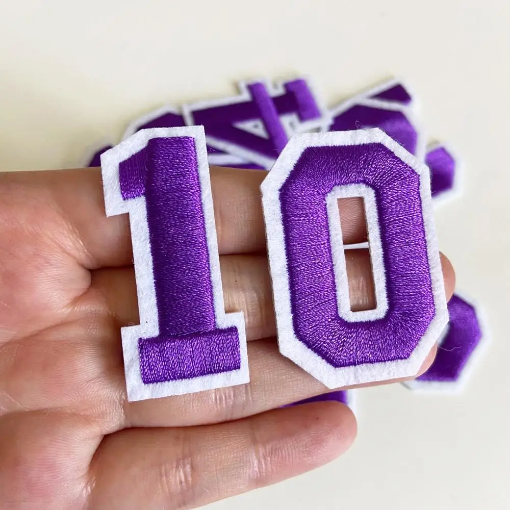 1Pcs Purple Embroidered Number Iron On Patch Applique For Clothing Sew On badge Patches For