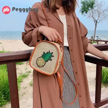 

Straw Rope Backpack Women Woven Pineapple Embroidery Shoulder Crossbody Bag Travel Mini Fresh Backpack Hand-woven Bags