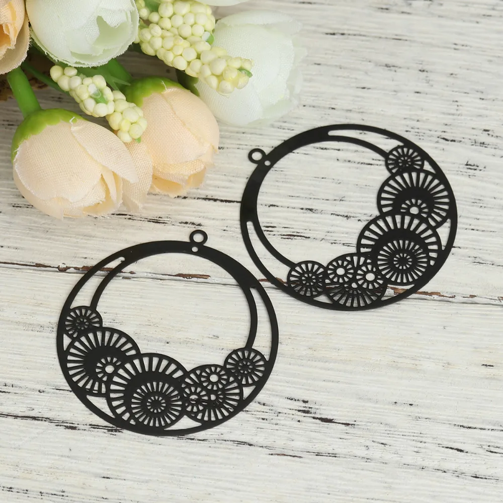 DoreenBeads модные медные Филигранное тиснение Подвески черный синий красочные круглые шестерни стиль ювелирные изделия амулеты «сделай сам» 42x39 мм, 10 шт