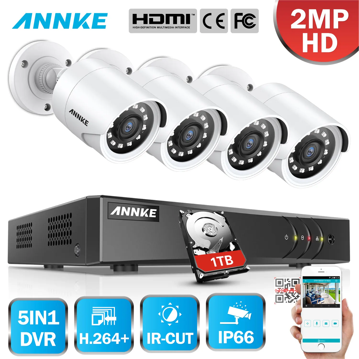  ANNKE New 1080P H.264+ 8CH CCTV Camera DVR System 4pcs IP66 Waterproof 2.0MP Bullet Cameras Home Vi - 4.00005E+12