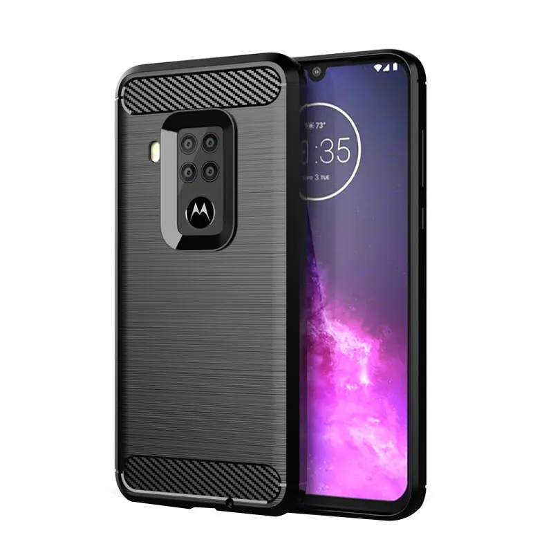Противоударный мягкий чехол из углеродного волокна для Motorola Moto One Zoom | Мобильные