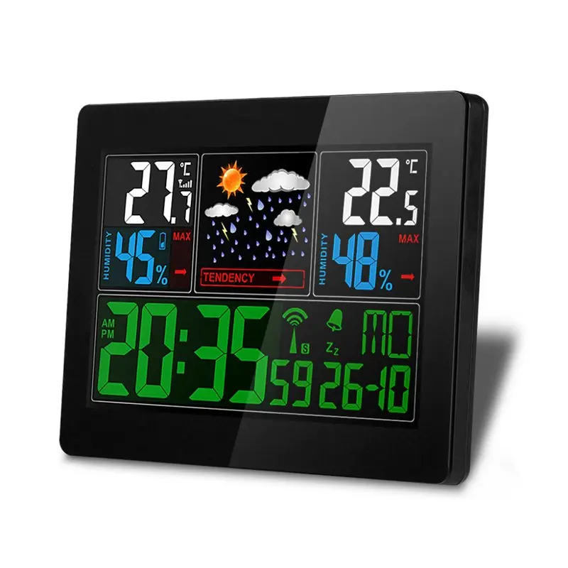 

EU Plug Wireless Weather Station Indoor Outdoor Weather Forecast Station Hygrometer Thermometer Alarm Clock With Outdoor Sensor