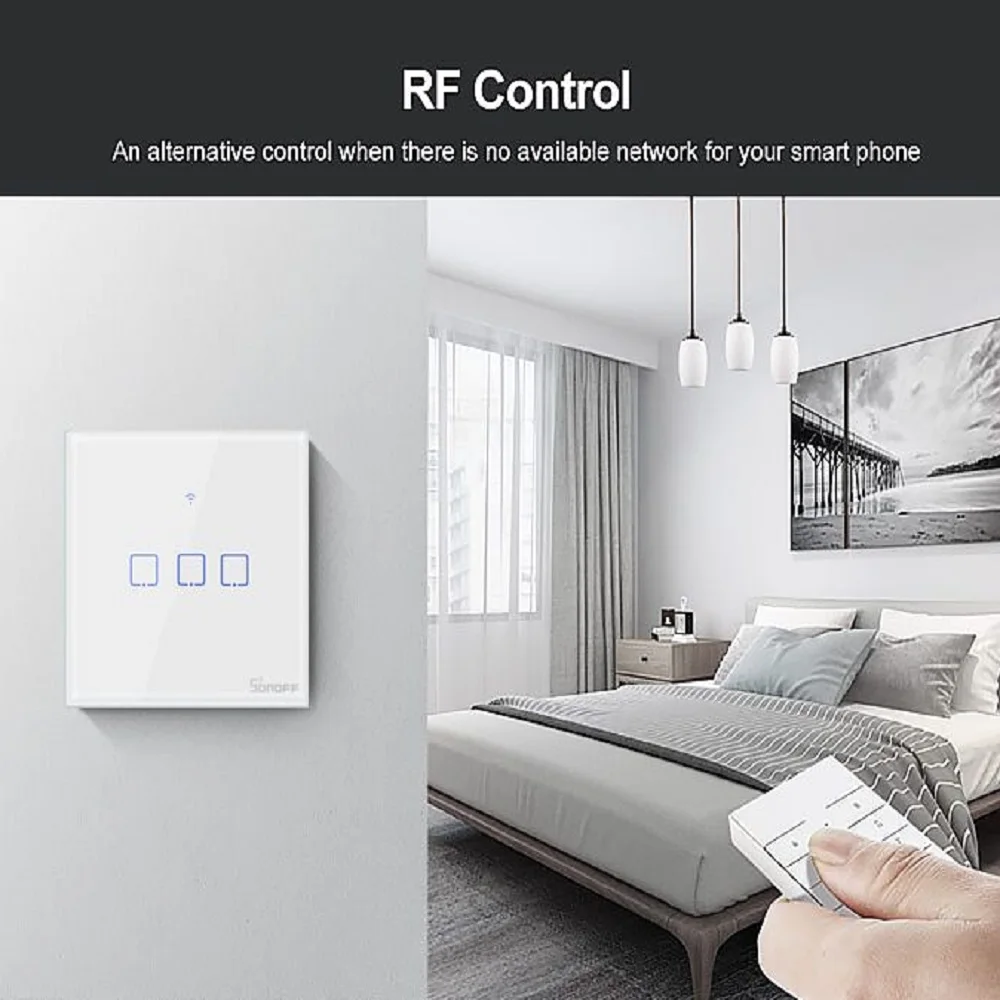 Интеллектуальный выключатель света SONOFF TX/T1 ЕС/Великобритания 1/2/3 Gang Wi Fi настенный