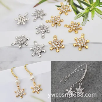 

Maintains Color Copper Plated 18k Real Gold Zircon Snowflake Ear Stud Pendant Handmade DIY Cool Earrings Bracelets Necklace Pend