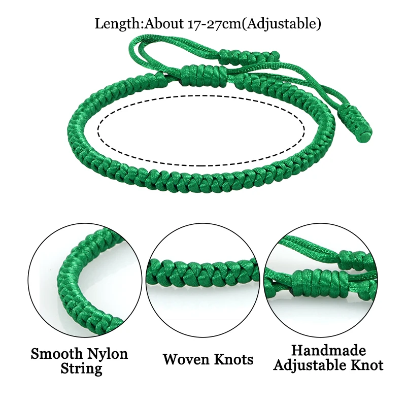الخيط الأخضر مضفر سوار للرجال النساء المنسوجة يدوي...