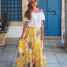 ONCE Осенняя мода новая Цветочная прямая юбка эластичная с высокой талией ампир Универсальная Женская юбка до щиколотки