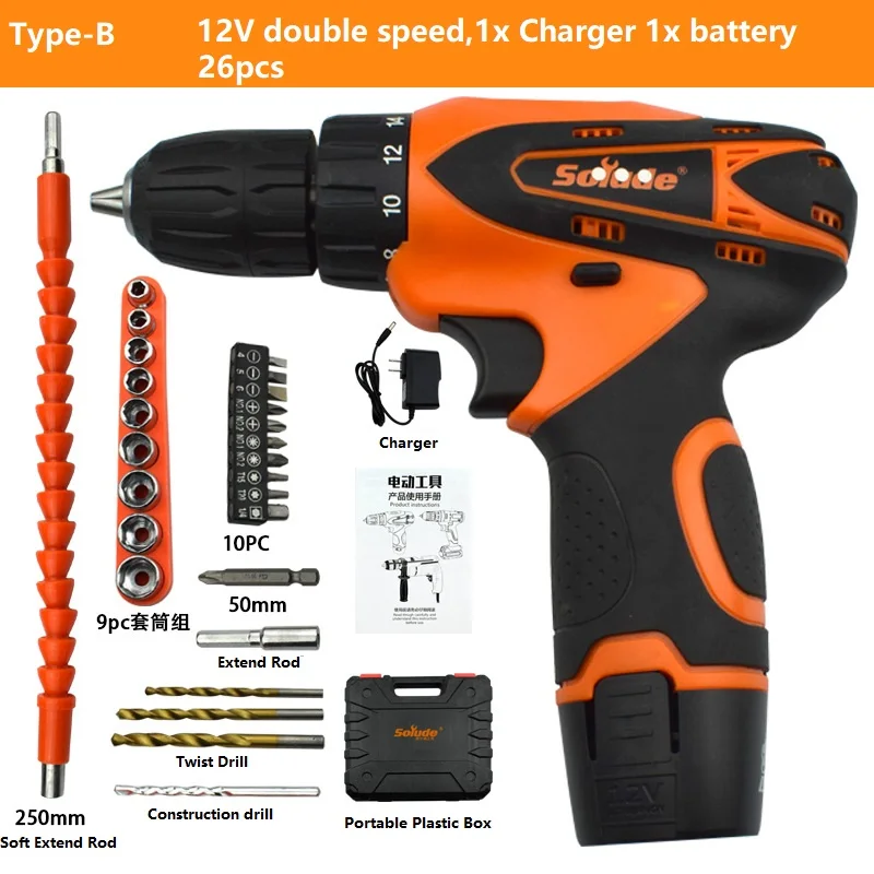 

Electric Drill 12V 21V Cordless Drill Torque Electric Screwdriver Mini Wireless Power Driver DC Lithium-Ion Battery Home DIY