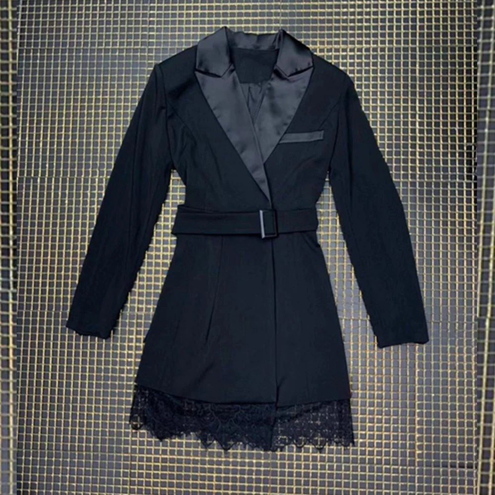 New Fashion Autumn Black Blet Dress Sexy Lace Elegant Women V Neck Long Sleeve Mini Club Vestido Celebrity Party Wholesale