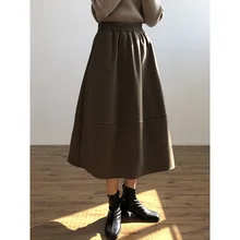 Word double hair skirt female 2021 winter new Japanese solid color high waist A word skirt big bevel holster H619