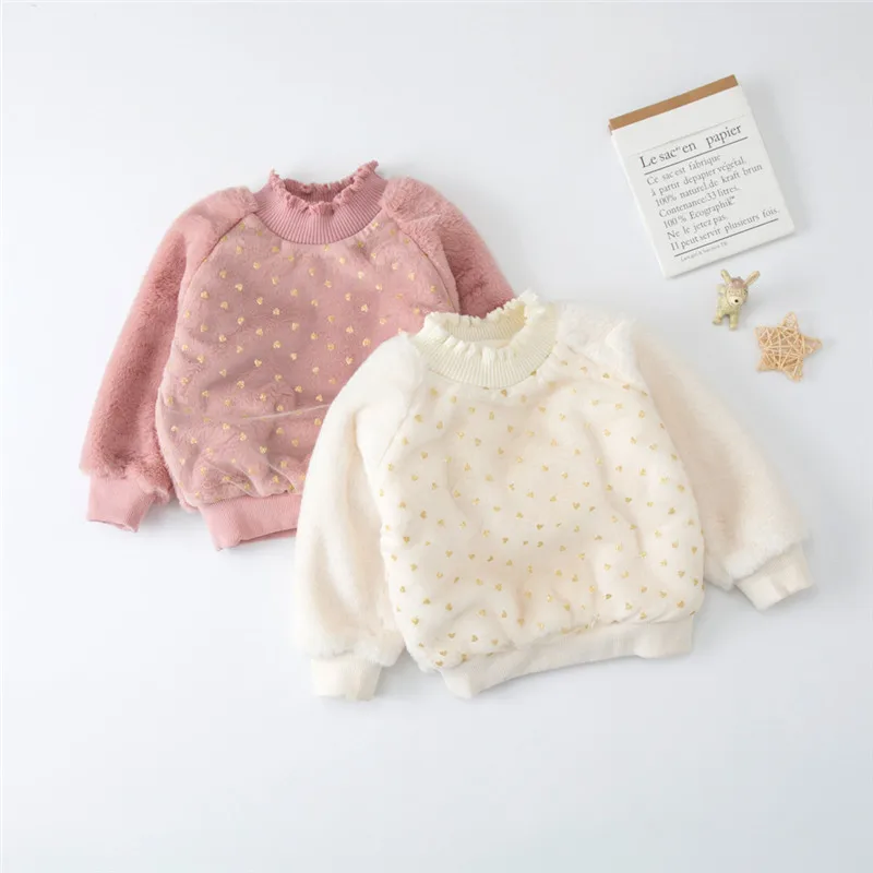 Зимние меховые теплые пуловеры для девочек; бархатный свитер с кружевом; плотная одежда для маленьких девочек; джемперы с оборками; пушистые свитера; одежда принцессы