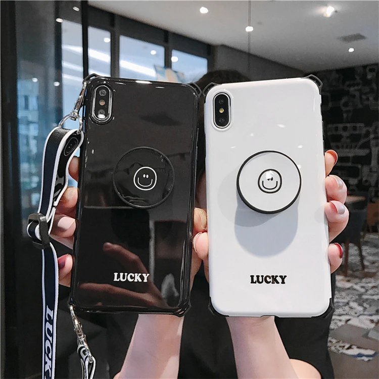 

Cartoon Smile Anti-fall Case For iphone XR XSMAX Case Cover Phone Cases For iphone6 8 7 Plus Back Cover With the Ring Rope