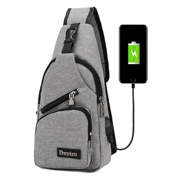 

New polyester chest men's bag USB rechargeable backpack shoulder chest bag water repellent travel small backpack female bag
