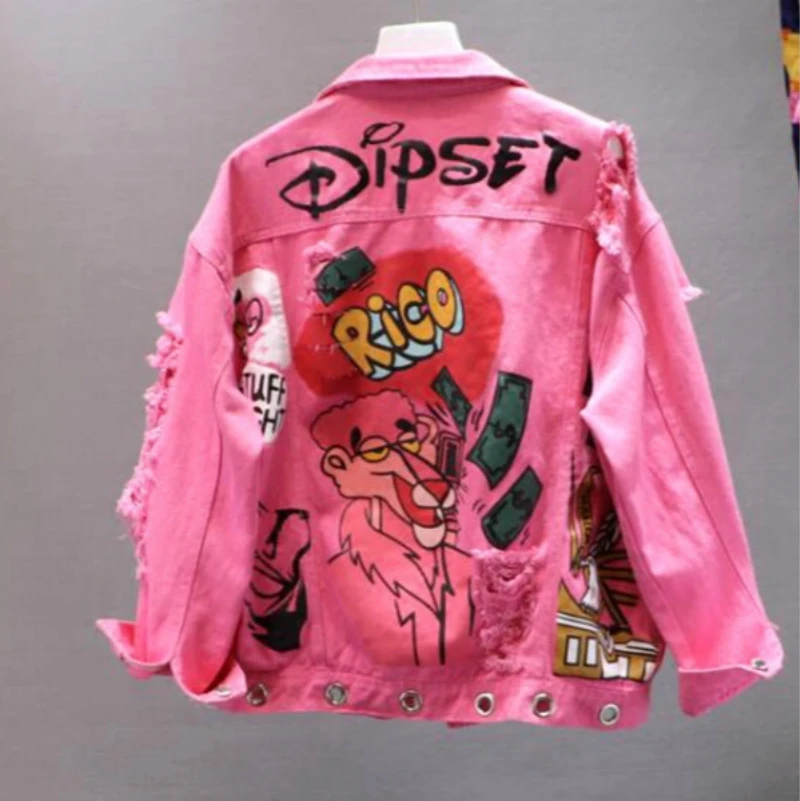 Новая желтая розовая джинсовая куртка новая весенне осенняя женская с принтом