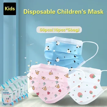 

50pcs Children Disposable Dust Mask Three-layer Meltblown Cloth Mask Anti-haze Breathable Printing Mask