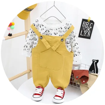

Autumn New Style Long-sleeve Suit ke kai dang Suspender Pants Cartoon Panda Pattern Spring and Autumn Childrenswear a Generation