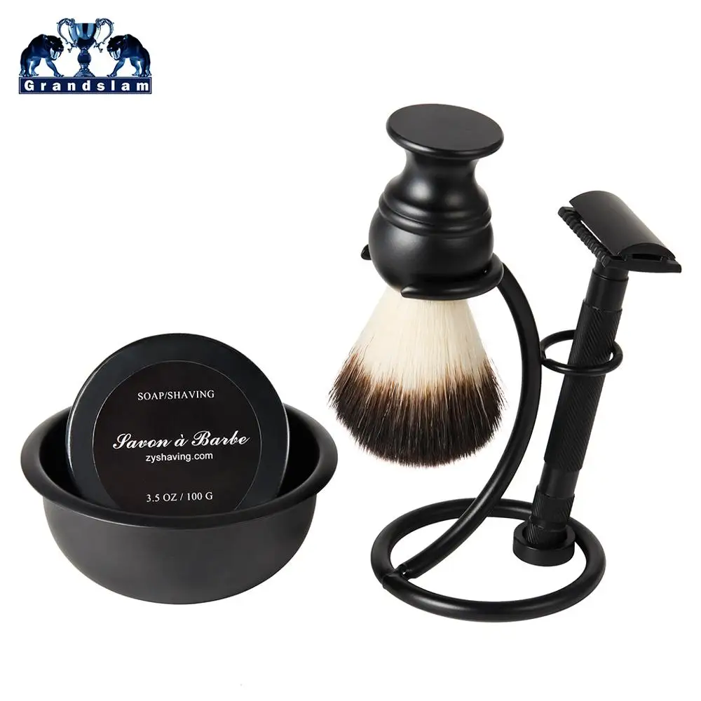 

Grandslam Men shaving set Double edge safety razor kit,Synthetic shaving brush with shaving soap