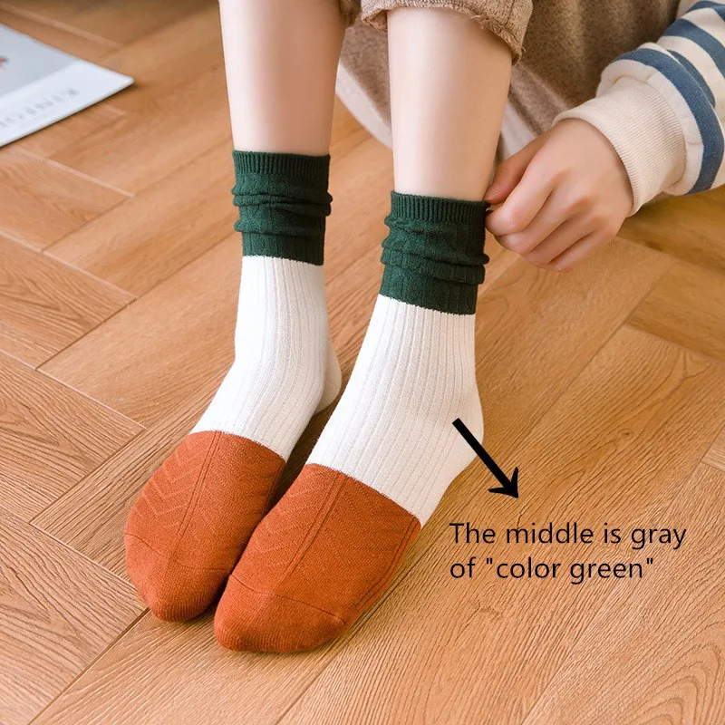 Jeseca корейский стиль осенние носки для женщин Зима утолщаются теплый носок для сна хлопок Мягкий Parchwork Harajuku Винтаж уличная одежда