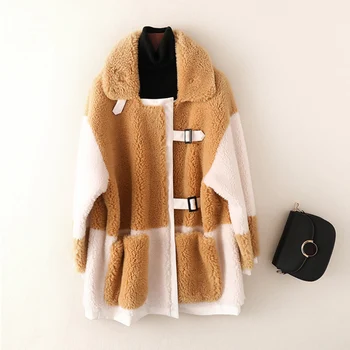 

New arrival 2019 wool blends winter autumn coat women turn-down collar clothing genuine leather bottun plus size jacket fashion