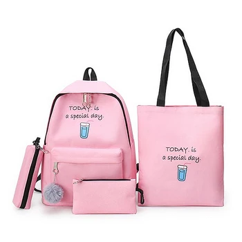 

4 pcs Cut Print Backpack Fashion Women Backpack Canvas Shoulder Bags Girl School bag Mochilas Female Children Student Backpack