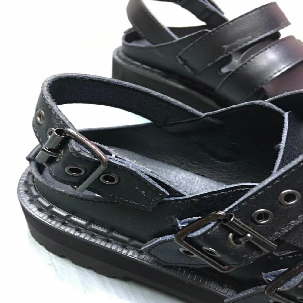 2020 New Japanese Retro Punk Style Multi Buckle Lolita Goth Shoes Women's Hollow Sandals Thick Soled Dark Lolita Gothic Shoes