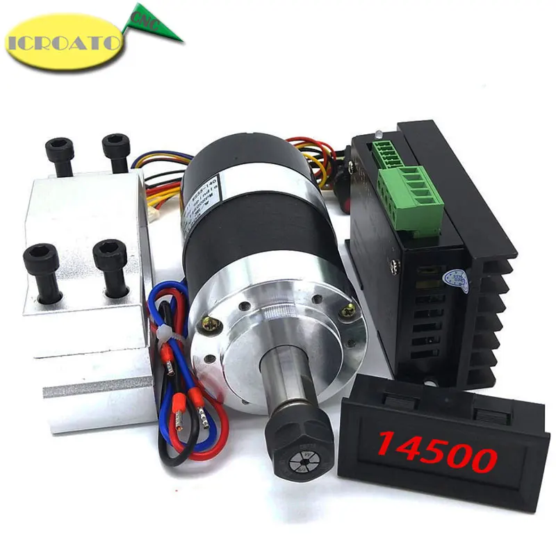 ICROATO WS55-140 Brushless 300W Spindle High Speed 0.3KW Air-cool Spindle Motor DC 36V 12000 RPM MACH3 with ER11 Collet + Clamp