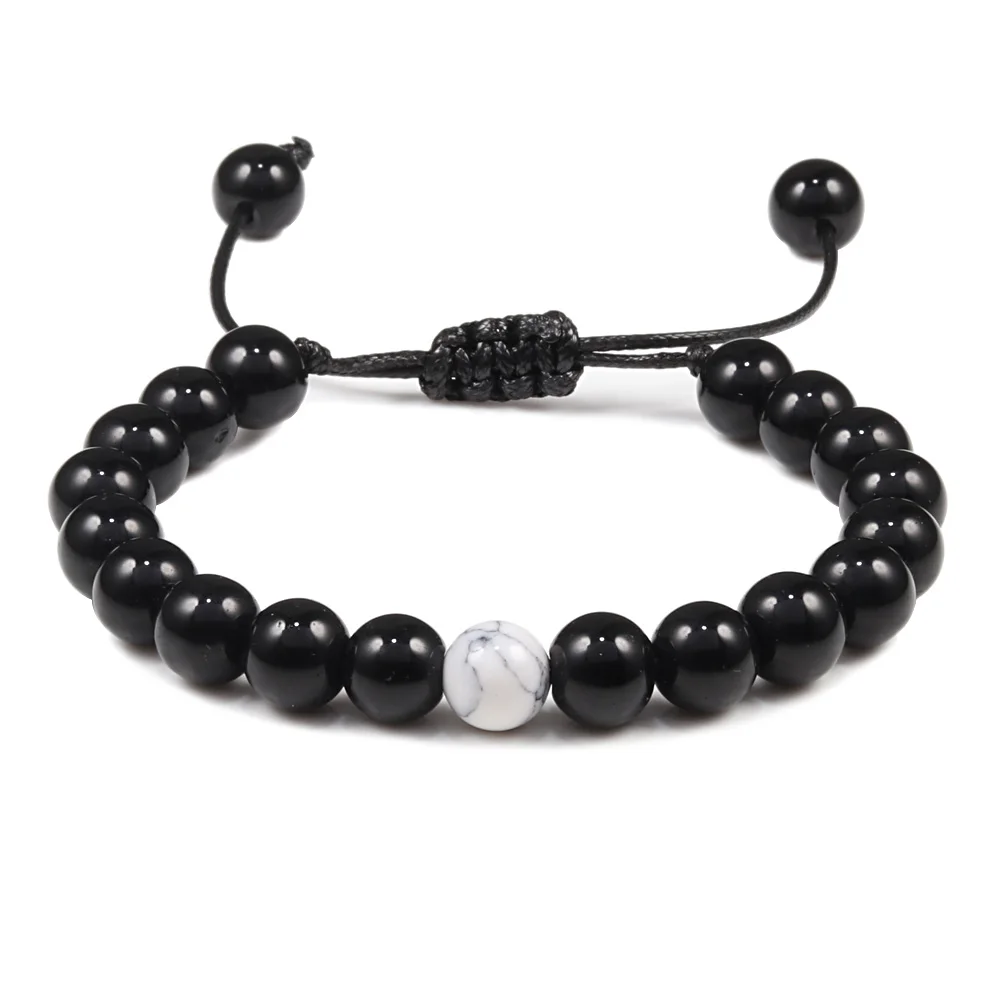 Bright Black Новые пары расстояние для мужчин и женщин браслет Ying Yang натуральный камень Бусины тканые браслеты ручной работы ювелирные изделия дружба подарки - Окраска металла: Bright Black