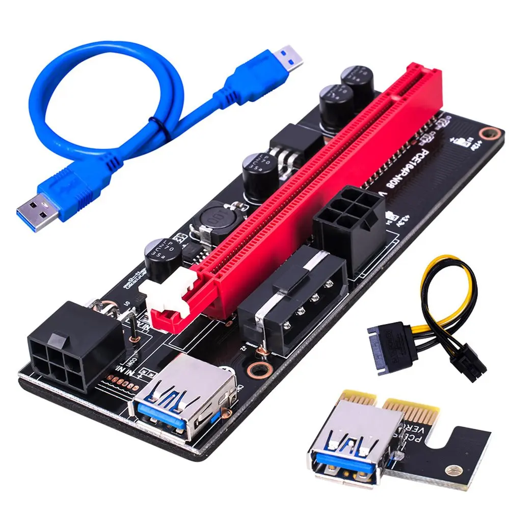 Новейшая карта адаптера VER009S USB 3 0 PCI-E Riser VER 009S Express 16x Extender pcie Adapter Card SATA 6 pin Power Cable |