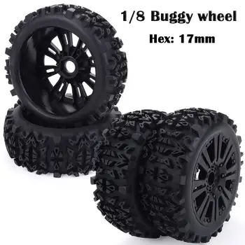 

4PCS 17mm Hub Wheel Rim & Tires HSP 1:8 Off-Road RC Car Buggy Tyre Black Redcat Team Losi VRX HPI Kyosho HSP Carson Hobao