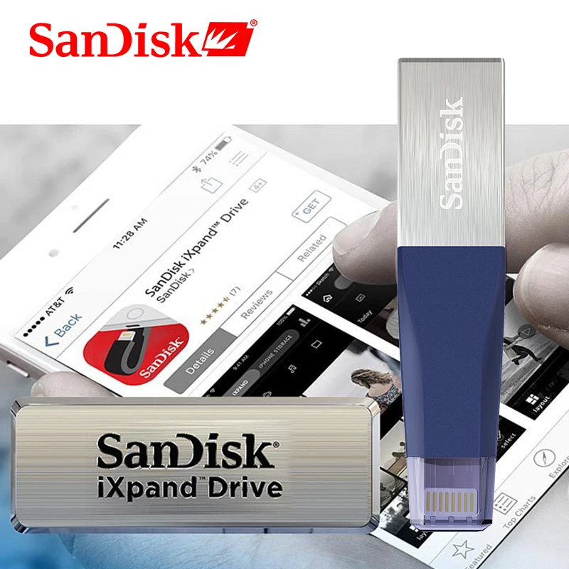 Sandisk iXPAND USB 3 0 OTG флэш накопитель 64 Гб 256 ГБ Lightning на металлический флеш 128 U диск для