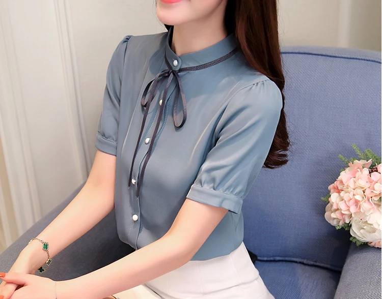 New Fashion Loose Sweet Women Blouse Short Sleeve Standing Collar Casual Women Clothing Party Blouse Women Tops 5245 50