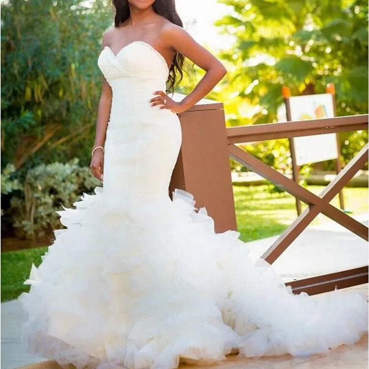 

Gorgeous Wedding Dresses Sweetheart Ruffled Layered 2019 New White/Ivory Romantic Formal Dress Mermaid Elegant Women Bridal Gown