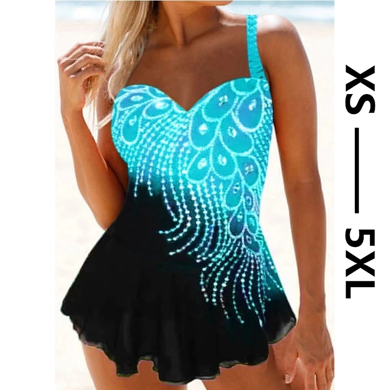 

Women's Muslim Swimsuit Feather Print Skirt Swimsuit Malaysia conservative swimwear two-piece set Burkinis large size swimwear