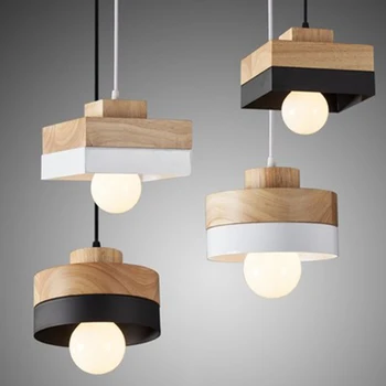 

Modern Round Led Pendant Lights New Square Wooden Metal Iron Pendant Lamp Cafe Bar Restaurant Decoration Hanging Lamp Home Decor