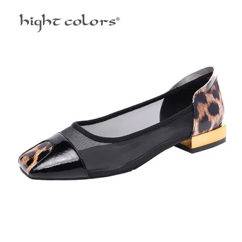 

Square Toe women's sexy Pumps 2020 Horse hair Europe and America Fashion shoes Printed leopard comfortable hollow out Mesh Heels