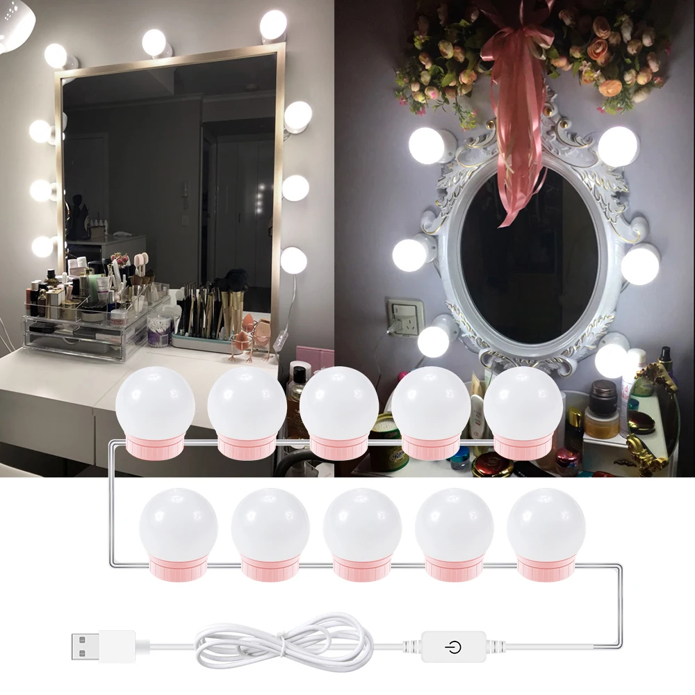 

10 14 pcs Makeup Mirror Vanity LED Light Bulbs USB Dressing Table Mirror wall lamp Kit Lighted Make up Mirrors Cosmetic lights