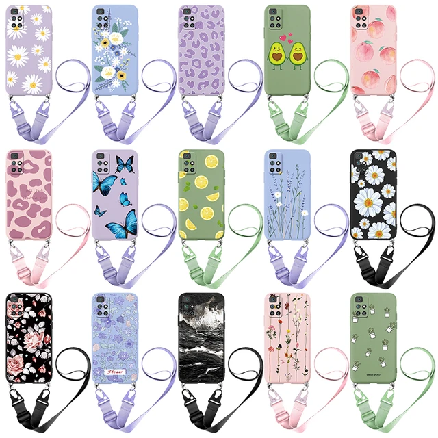 For Xiaomi Redmi Note 11 Case 2022 Necklace Lanyard Rope Silicone Soft  Phone Cover For Redmi Note 11s 11 Pro Flower Funda Bumper