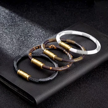 

Hot Sale Fashion Luxury Brand Jewelry 316L Stainless Steel Genuine Leather Bracelets & Bangles For Women/Men Birthday Gifts