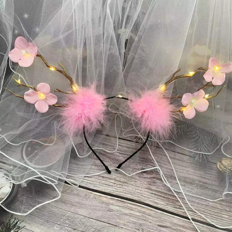 

10pcs Headband LED Light Reindeer Antlers Flower Berry Glow Hair Accessories Party Costume Wedding Decoration Christmas