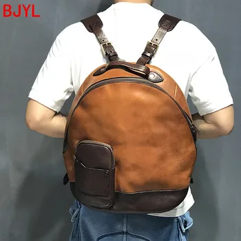 

New Vintage Genuine Leather Men Backpack Military Laptop Shoulder Bag Large Capacity Travel First Layer Leather Male Cow Leather