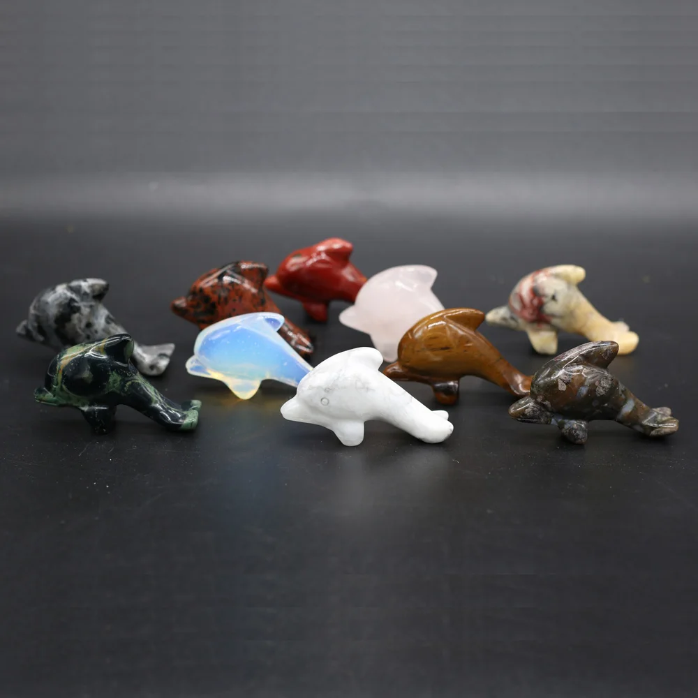 Stone Carving Fish Figurine Natural Gemstone Rose Quartz Opal Crazy Agate Crystal Healing Animals Statue Home Decoration 26x46mm | Украшения