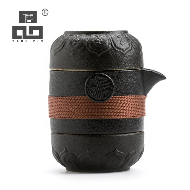TANGPIN black crockery ceramic teapots with 2 cups a tea sets portable travel tea set drinkware kungfu tea set tea travel