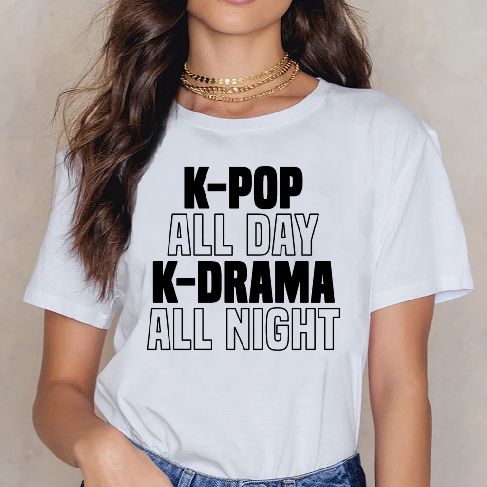 Топы футболка для женщин Kpop на весь день Kdrama всю ночь Корейская музыка любовь