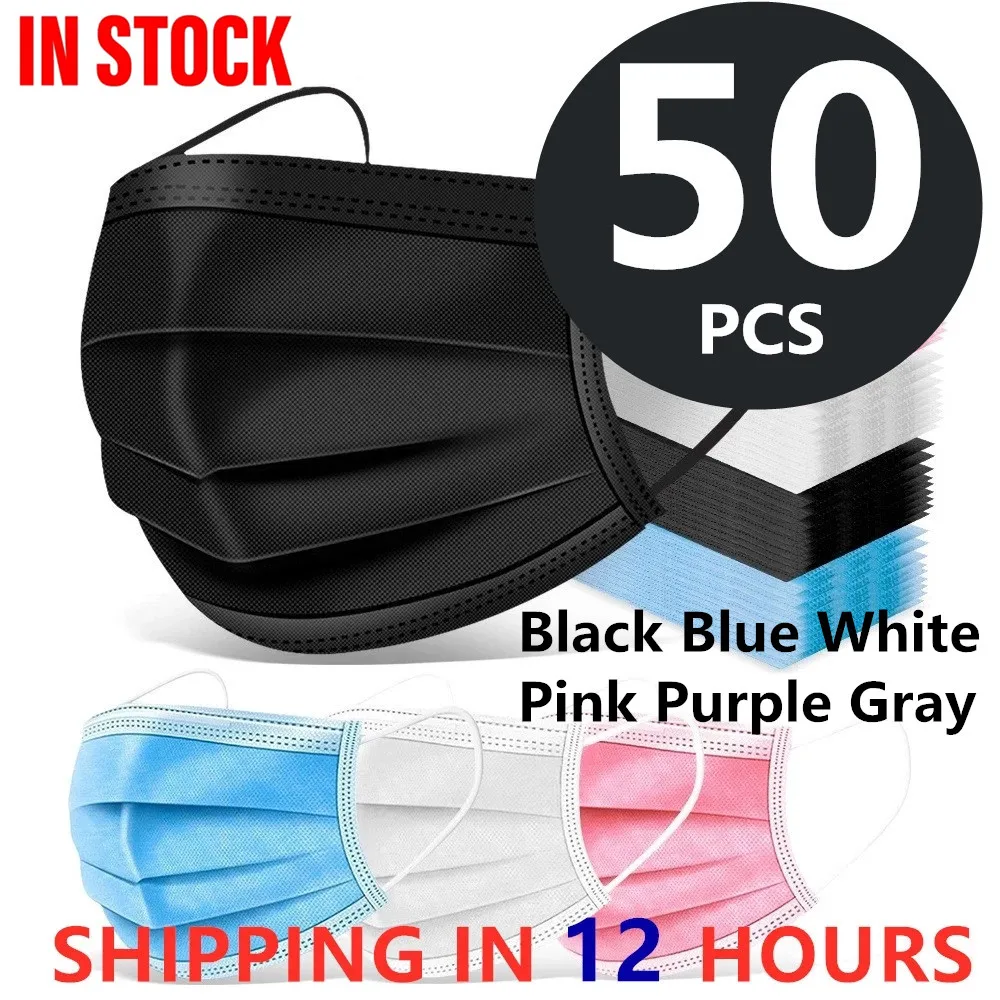 Masques buccaux Anti-poussière jetables, 50 pièces, Anti-gouttelette