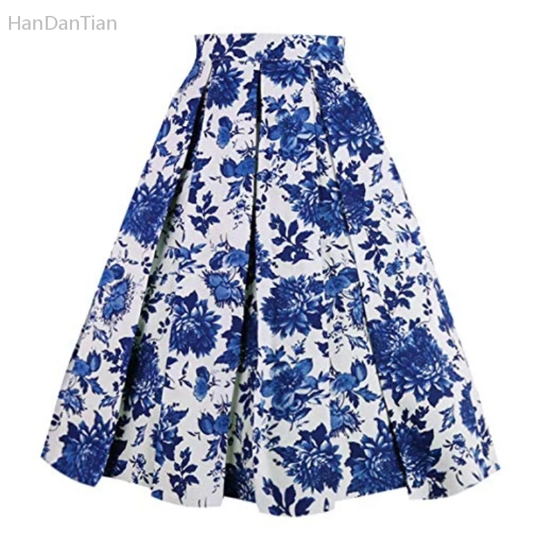 

2019 lady high waist pleated retro skirt