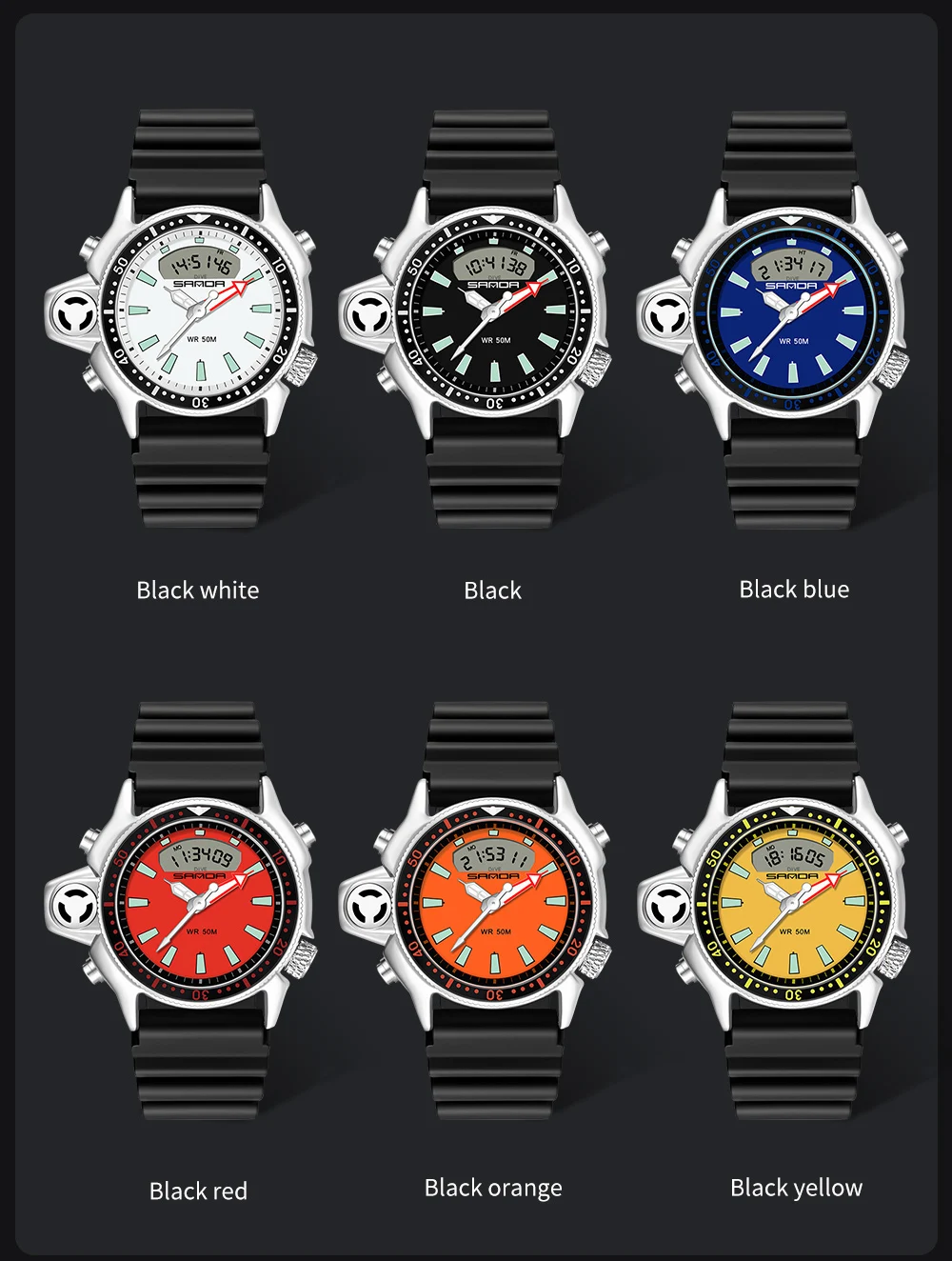 SANDA Sport Men Watches New Fashion Casual Military Quartz Watches 50M Waterproof  Shock Male Auto Wrist Watch Relogio Masculino