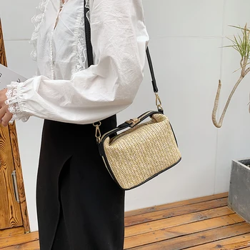 

Small Straw Bucket Bags For Women 2020 Summer Crossbody Bags Lady Travel Purses and Handbags Female Shoulder Messenger Bag