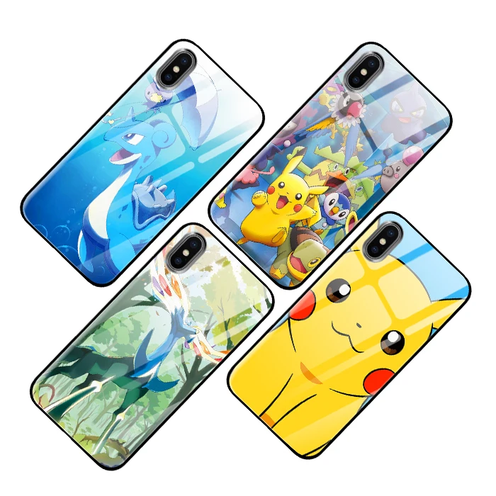Pikachue японское аниме для iPhone 5 5S 6 6s 7 8 Plus X XS XR 11 Pro макс. закаленное стекло чехлы