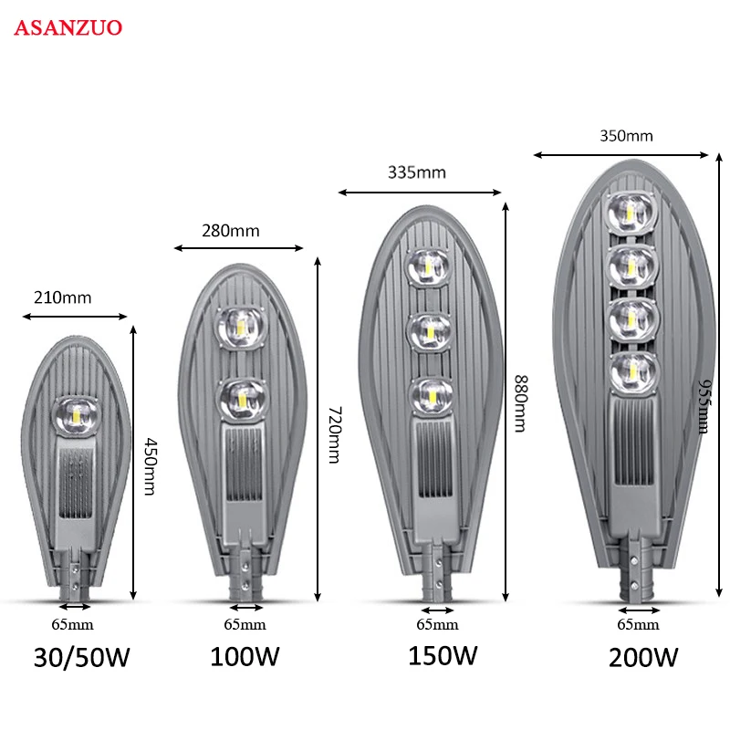 ASANZUO30W 50W 100W 150W 200W Led 가로등 AC85-265V 방수 IP65 도로 램프 Led 야외 조명 정원 조명