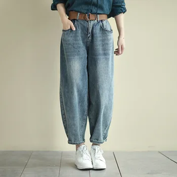 

Women's vintage Baggy Linen Wide Leg Trousers Casual Patchwork Elastic Waist Harem Pants High Waist Loose Wide Leg Pants