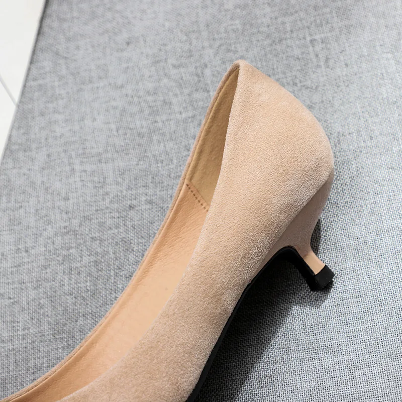 Thin High Heels Pumps Women Shoes women pumps Flock Slip On 3.5CM Pointed Toe Shallow Rhinestones zapatos de mujer heels black